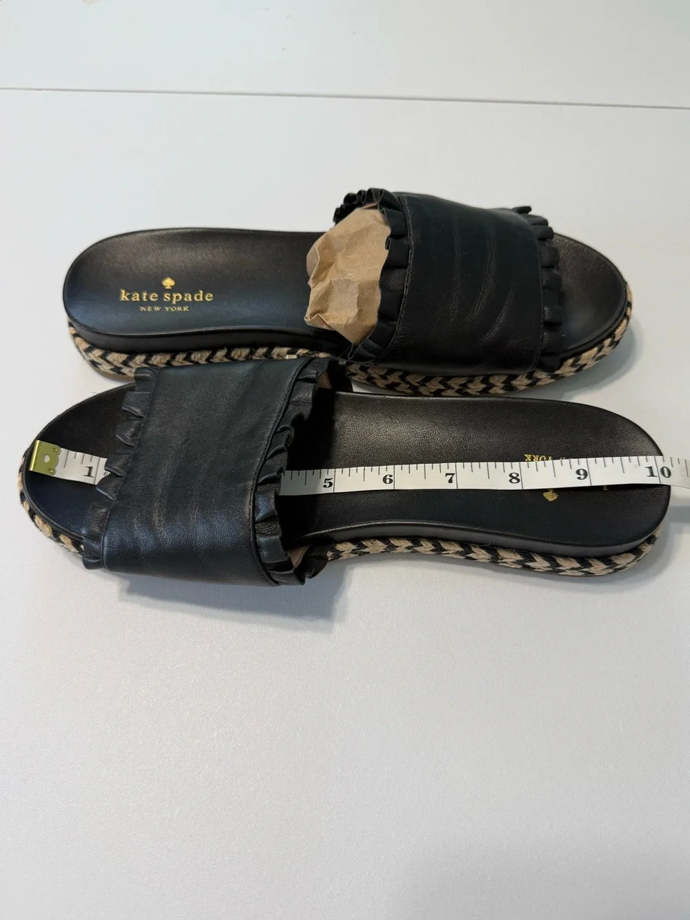 kate Spade Zahara Leather Sandals Black Slide Espadrille Platform Size 9.5 - Picture 13 of 16